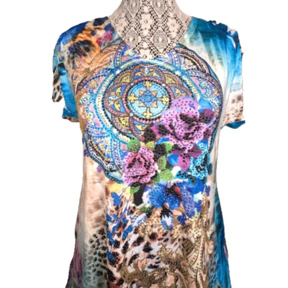 NWOT S-Twelve Short Sleeves Embellished Top Size L - Picture 4 of 7